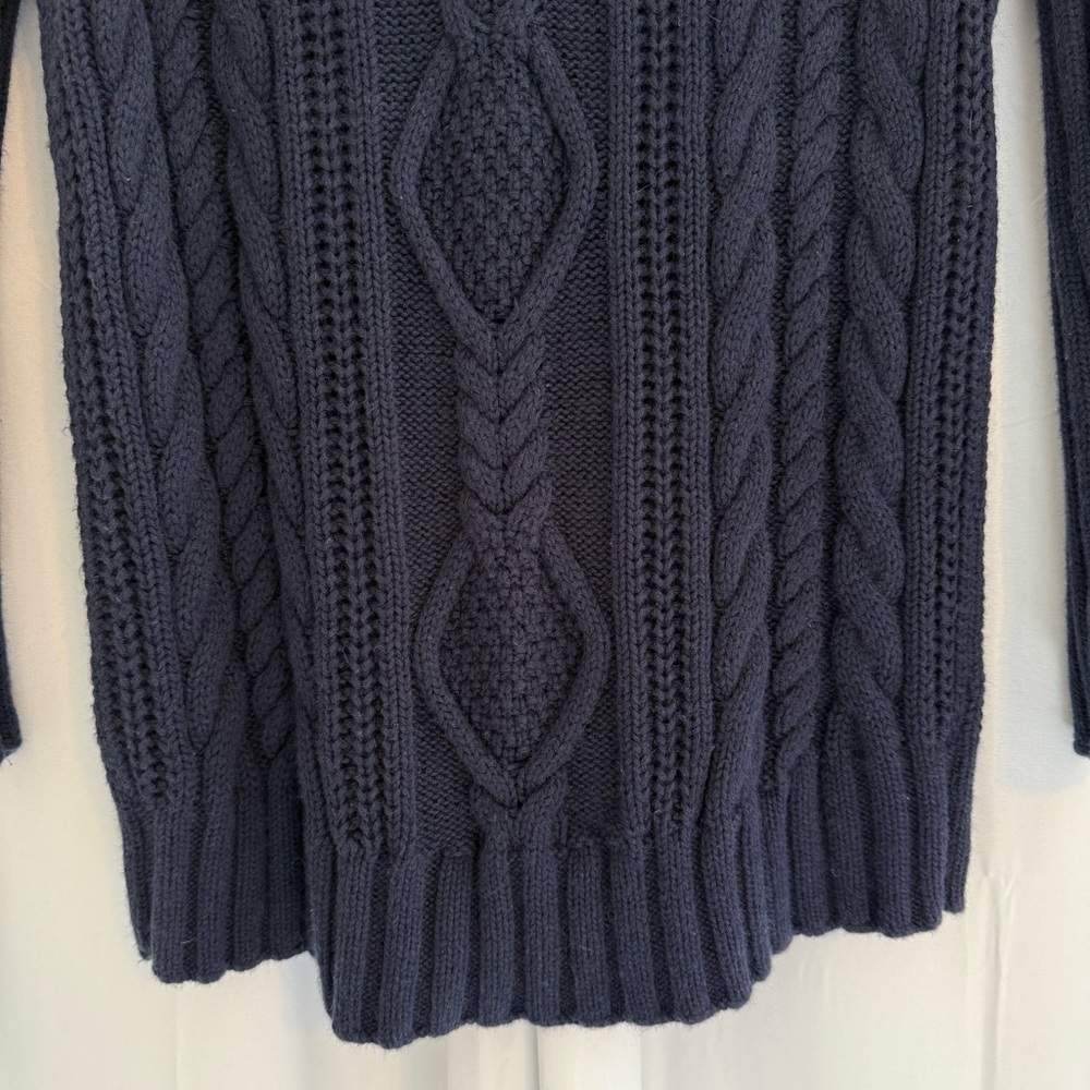 Athleta 100% Merino Wool Cable Knit Turtleneck Sweater Navy Women’s Small - Picture 9 of 11